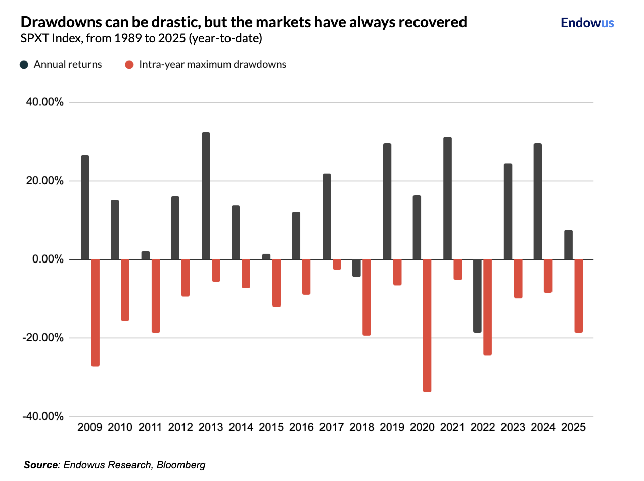 annual returns & intra year peak to trough maximum drawdowns
